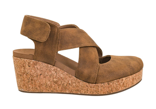 Corkys Footwear Case Closed Wedge - A Stylish 2.5-Inch Heel with 1-Inch Platform, Closed Toe, Cross Strap Upper, Hook N Loop Ankle Strap Closure, and EVA Insoles