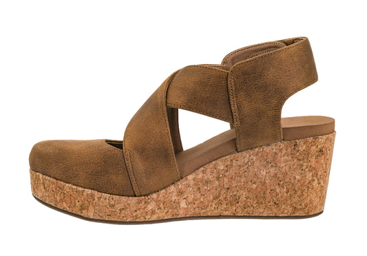 Corkys Footwear Case Closed Wedge - A Stylish 2.5-Inch Heel with 1-Inch Platform, Closed Toe, Cross Strap Upper, Hook N Loop Ankle Strap Closure, and EVA Insoles
