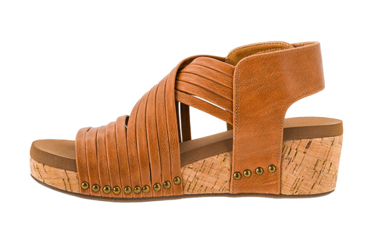 Corkys Footwear Good For You Womens Wedge Sandals – Stylish With a 2.5 Inch Heel, Cushioned EVA Insoles, and a Strappy Upper with Hook and Loop Closure