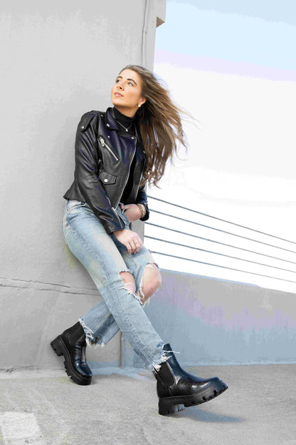 Corkys Footwear Depp Boot – Women’s Chunky Chelsea Boot with Croc-Embossed Upper and Lug Sole