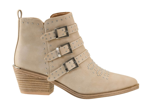 Corkys Footwear Women's Hey Girl Amazing Ankle Bootie - Featuring a 2.5-Inch Heel, Three Adjustable Buckles, A Western Studded Upper, And A Full Side Zip - All-day Wear