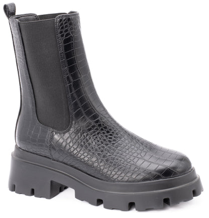 Corkys Footwear Depp Boot – Women’s Chunky Chelsea Boot with Croc-Embossed Upper and Lug Sole