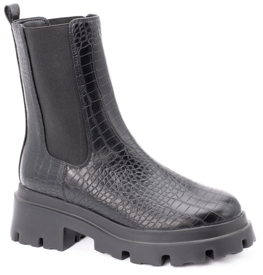 Corkys Footwear Depp Boot – Women’s Chunky Chelsea Boot with Croc-Embossed Upper and Lug Sole